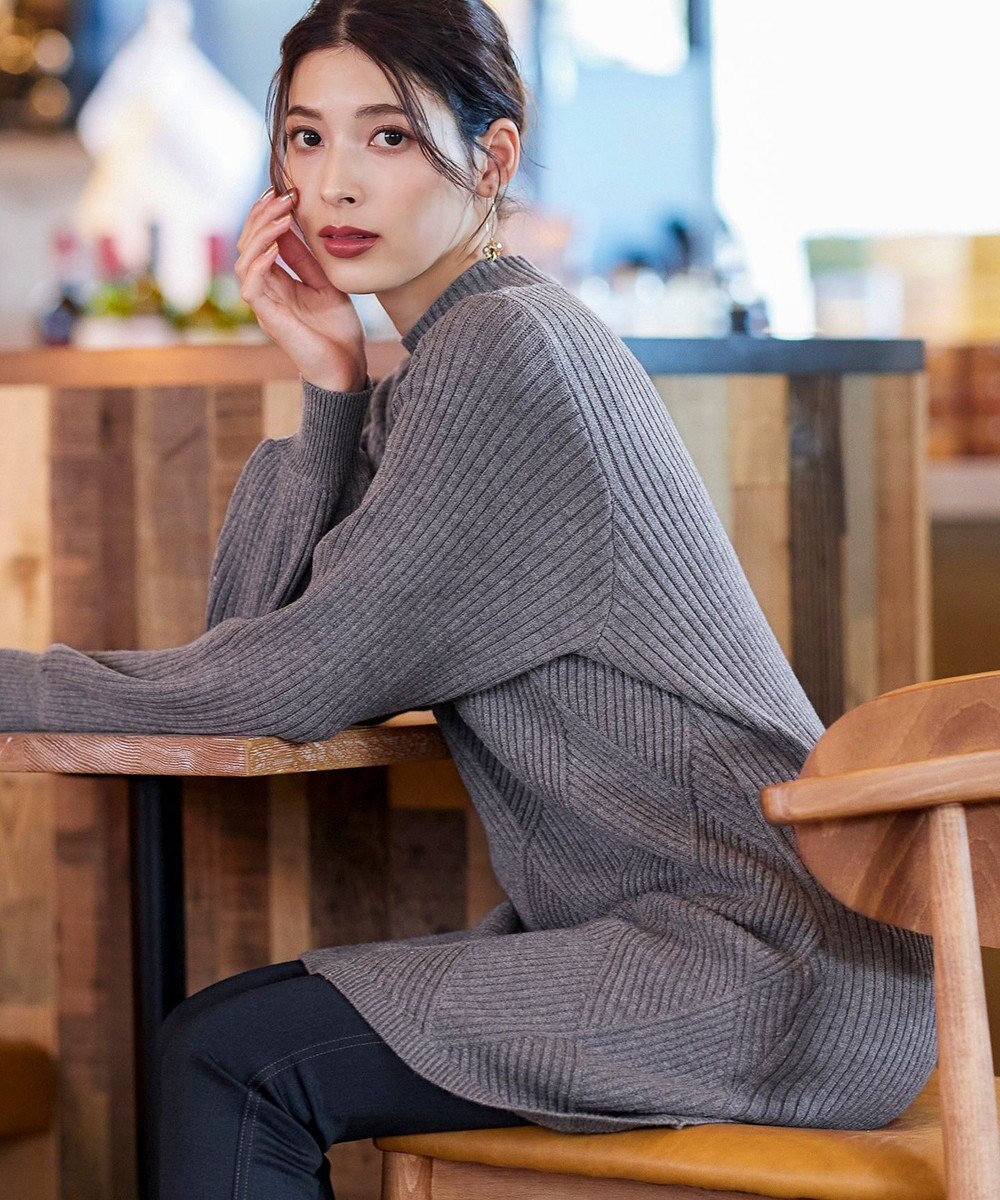 Tiaclasse L 【洗える】ダイヤ地柄ニットチュニック 