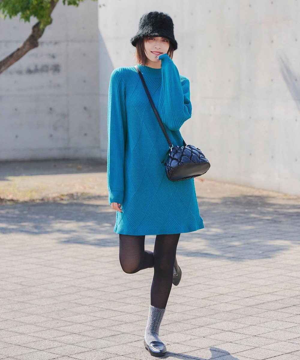 Tiaclasse L 【洗える】ダイヤ地柄ニットチュニック 