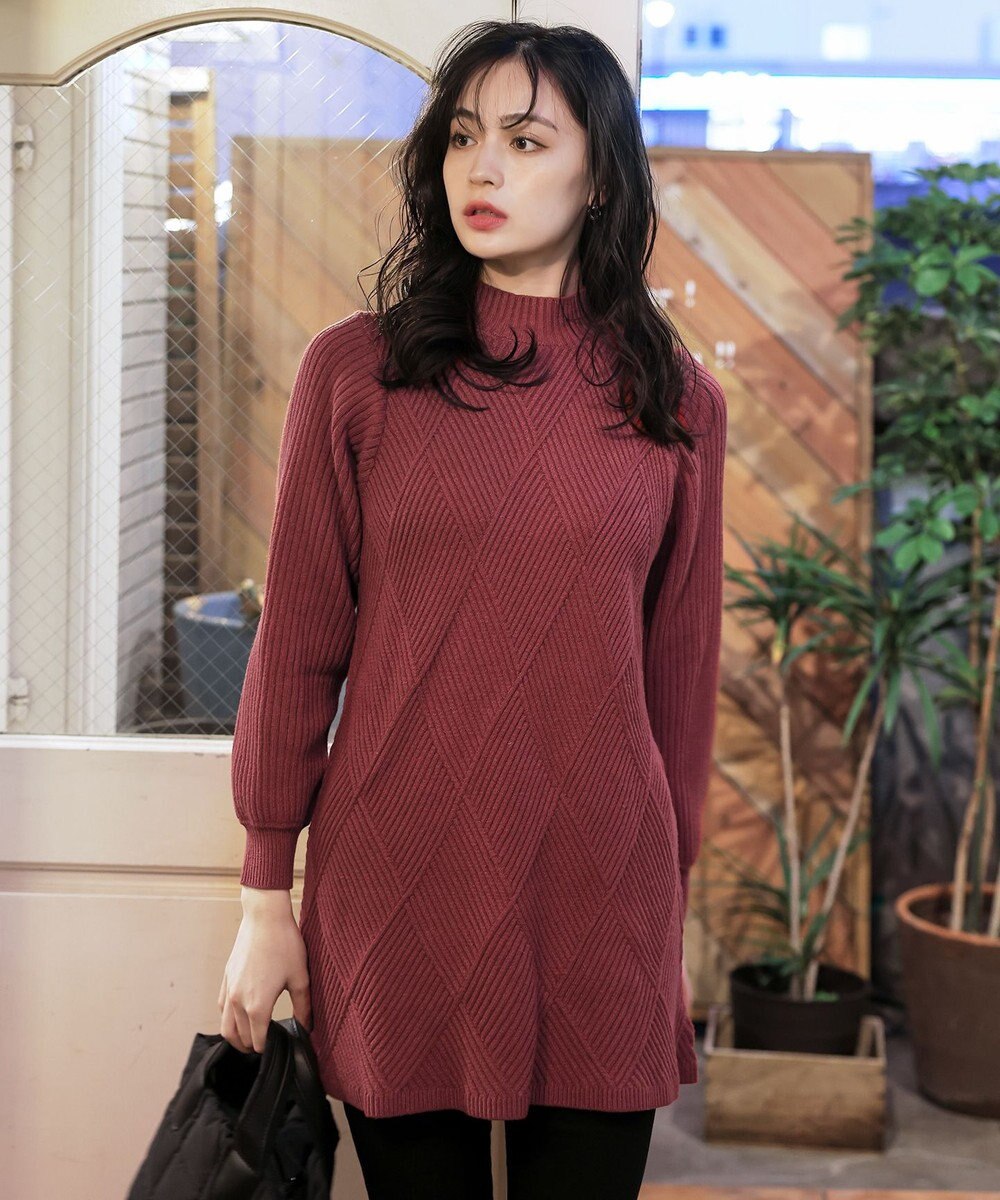 Tiaclasse L 【洗える】ダイヤ地柄ニットチュニック 