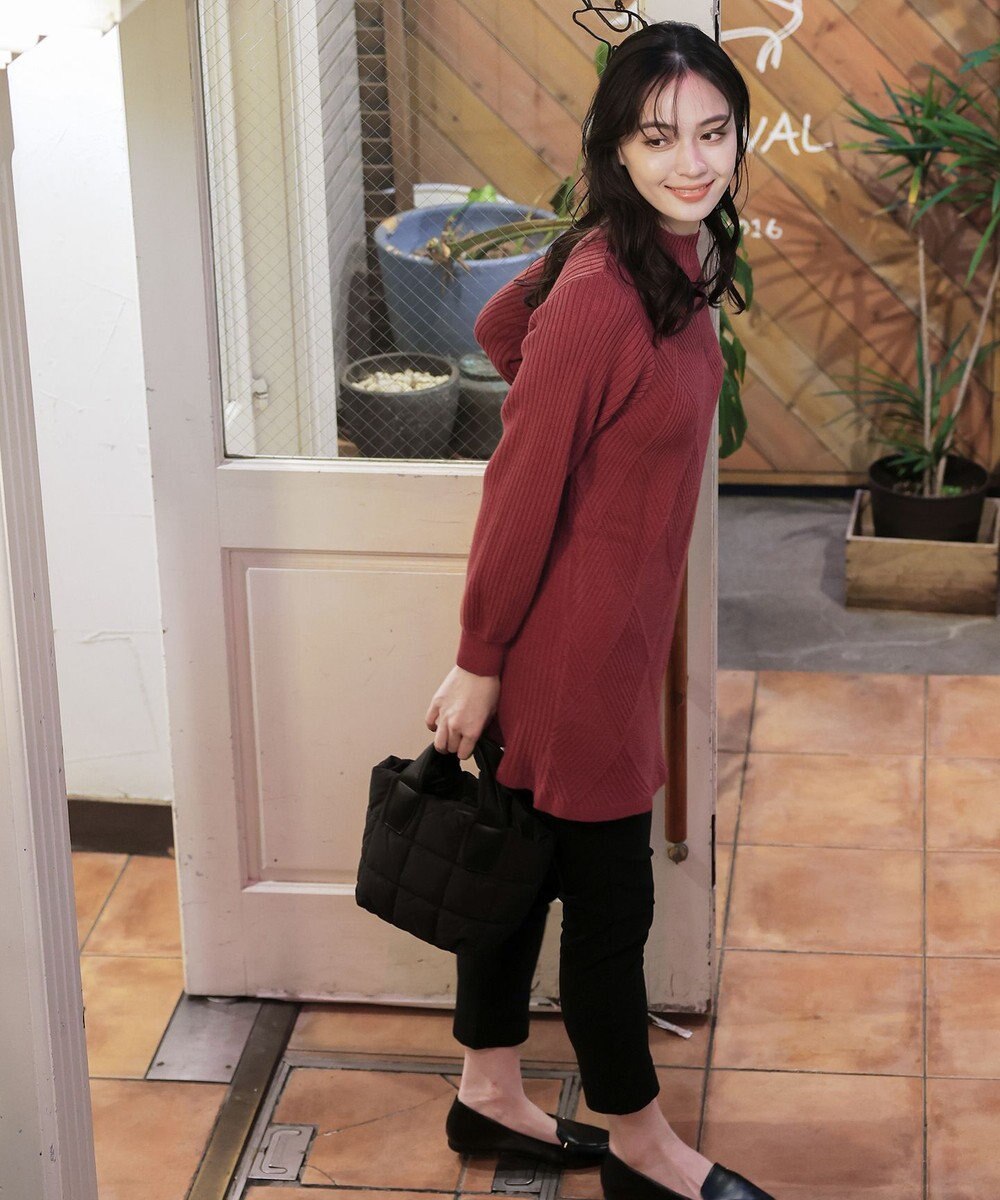 Tiaclasse L 【洗える】ダイヤ地柄ニットチュニック 