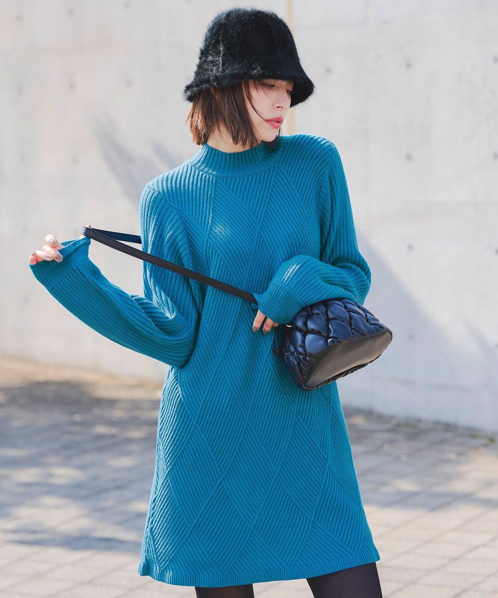 Tiaclasse L 【洗える】ダイヤ地柄ニットチュニック 