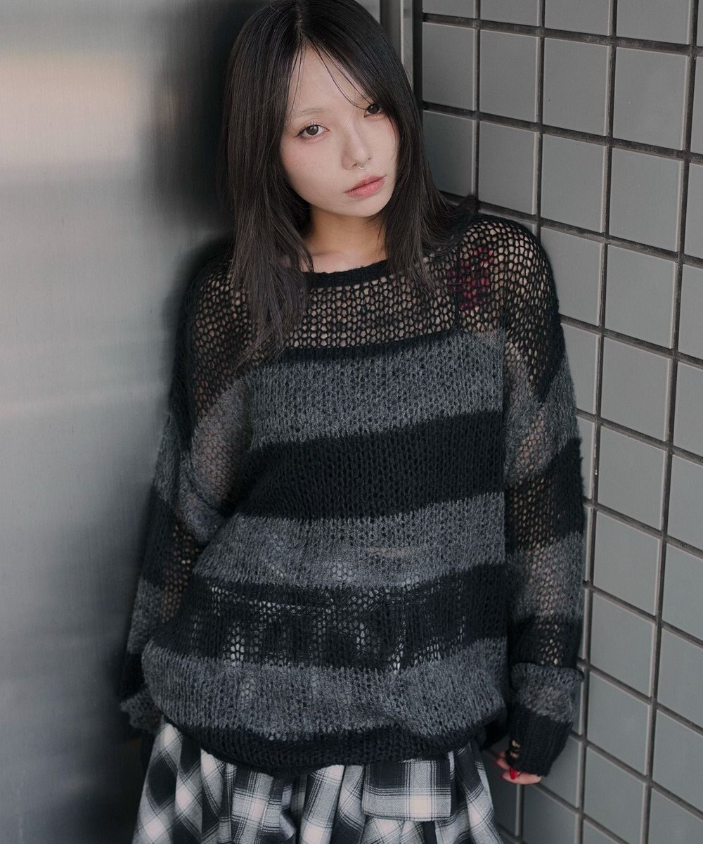 WEGO モヘアタッチボーダーBIGニット 