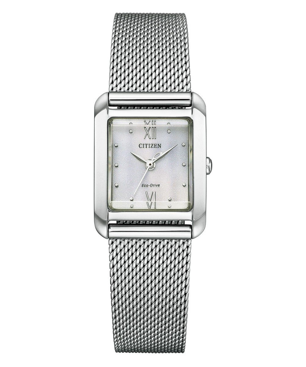 CITIZEN 【光発電エコ・ドライブ】ハンサムなスクエアケース 替えバンド付き シルバー ブルー 