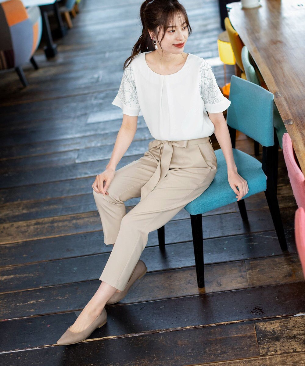 Tiaclasse L 【洗える】美脚効果も叶うリボン付きテーパードパンツ 