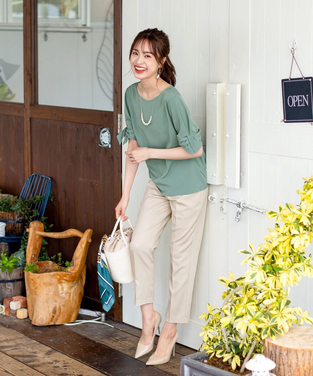 Tiaclasse L 【洗える】美脚効果も叶うリボン付きテーパードパンツ 