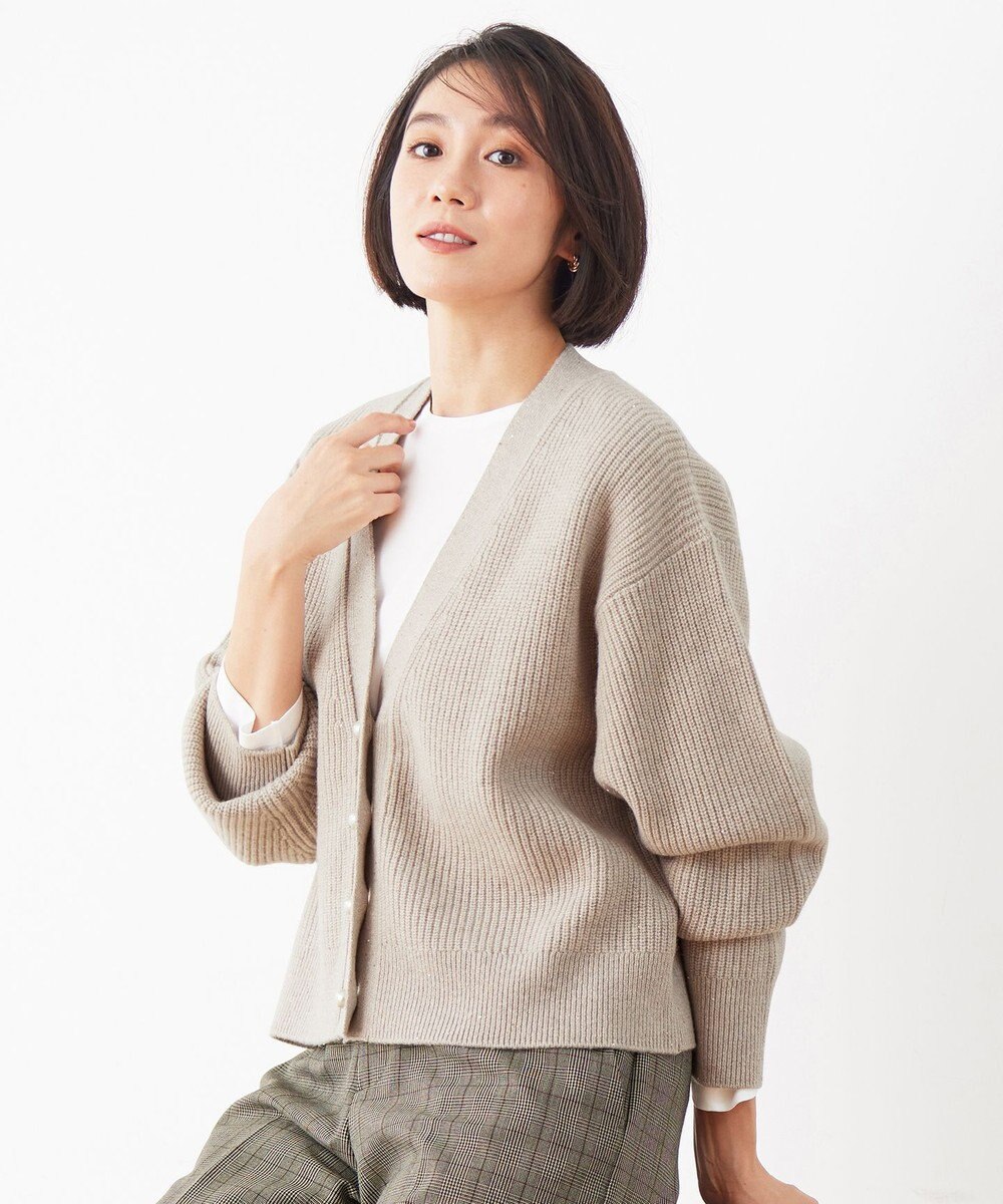 自由区 【洗える】ウールカシミヤブレンドラメスパンコールニット カーディガン 