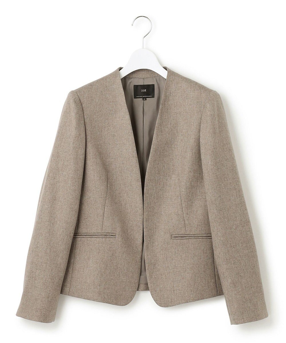 23区 L 【洗える】ウールライクカルゼ ノーカラー ジャケット 