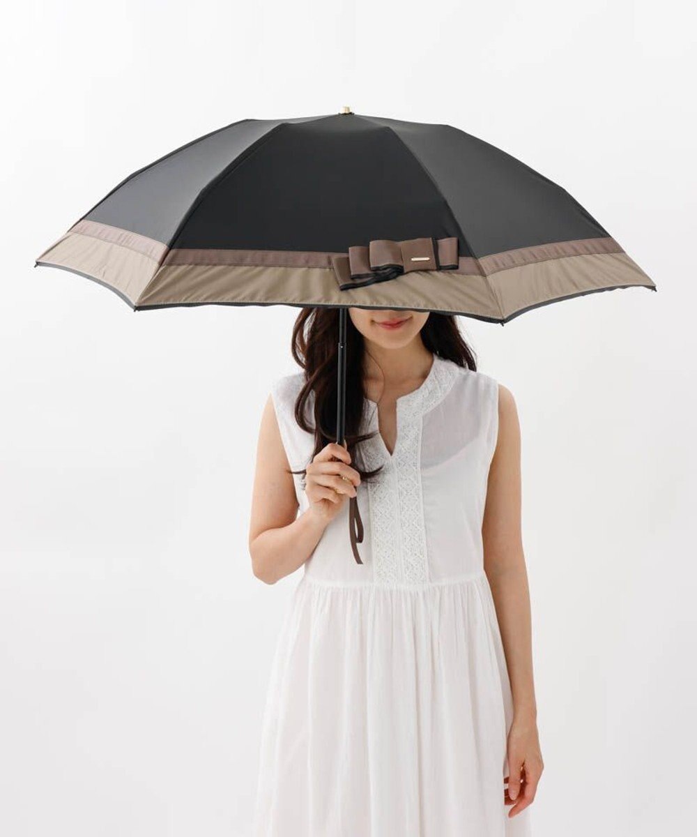 AURORA 【 Beaurance （ビューランス）】サマーシールド リボン/切り継ぎ加工晴雨兼用パラソル傘（折りたたみ傘） 