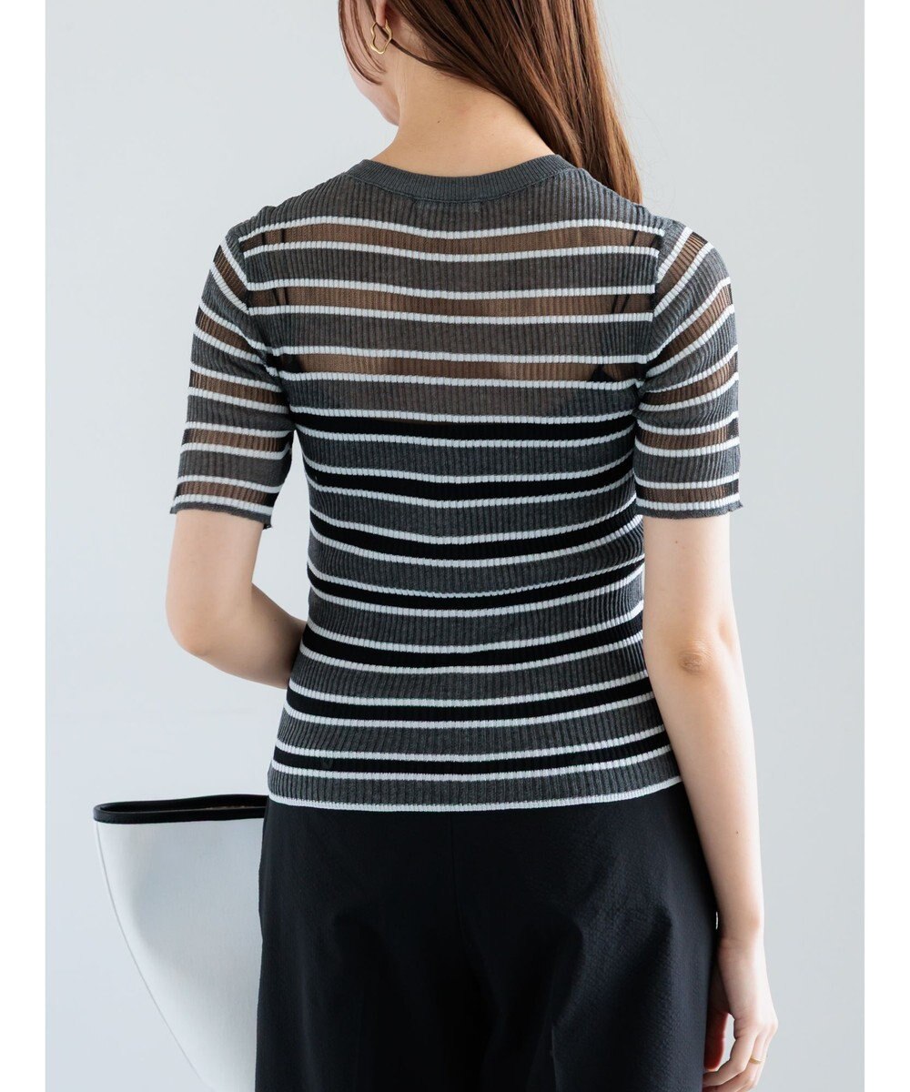 Te chichi シアーマルチボーダーハーフスリーブニット 