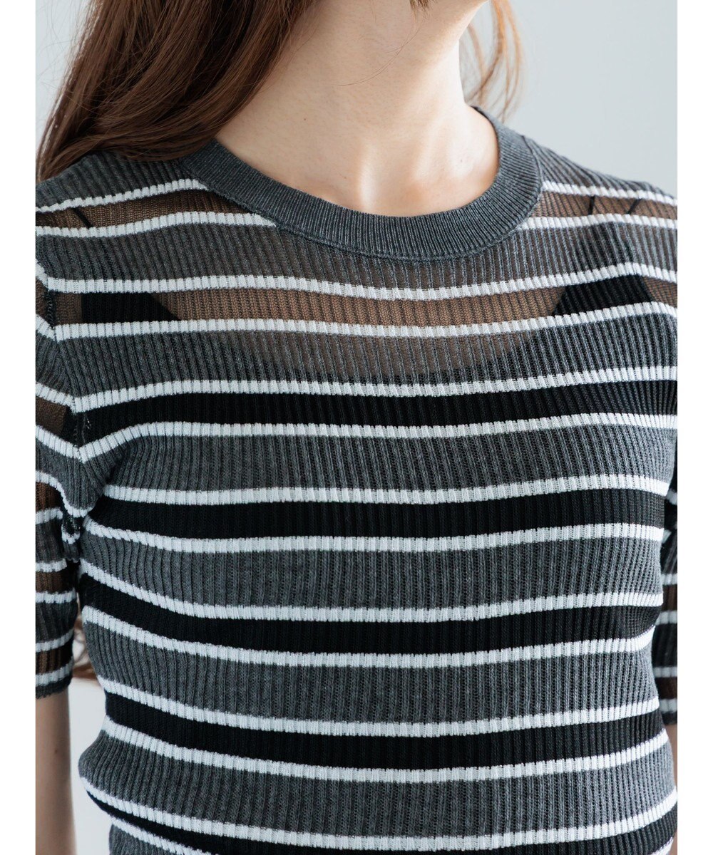Te chichi シアーマルチボーダーハーフスリーブニット 