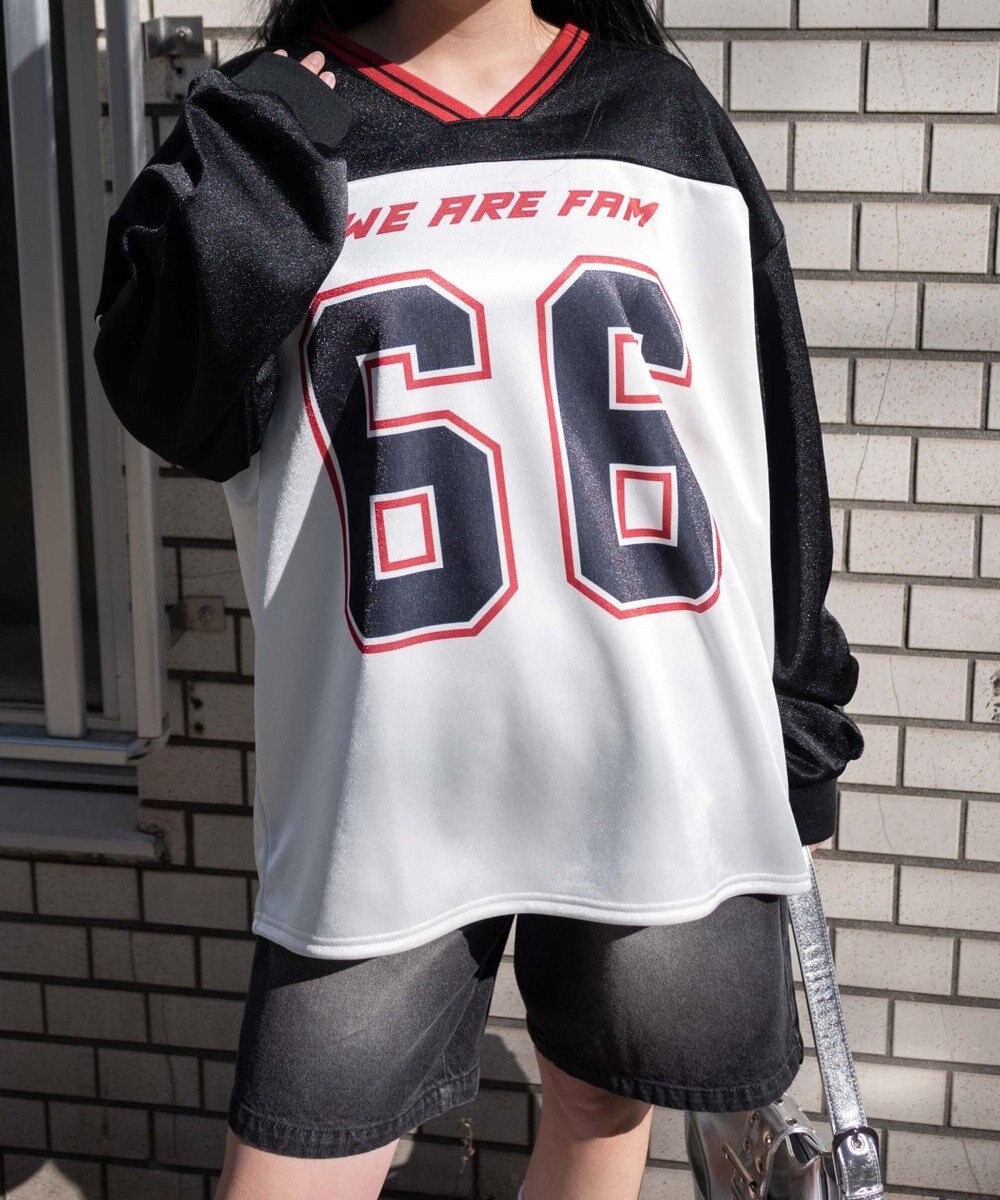 WEGO VネックナンバリングサテンBIGスウェット 