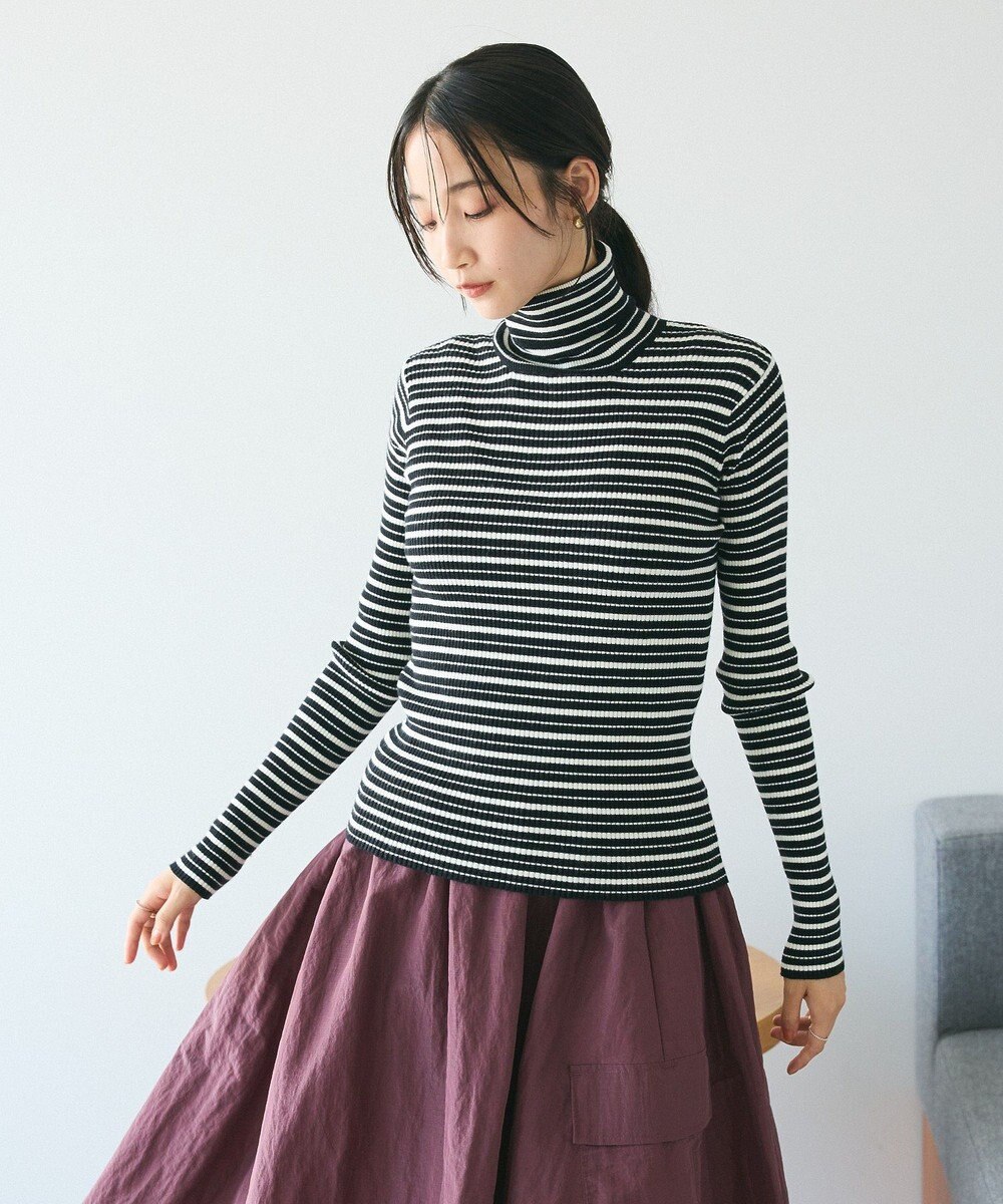 CRAFT STANDARD BOUTIQUE 洗える/とてもちリブタートルネックニットプルオーバー/24AW Border Black