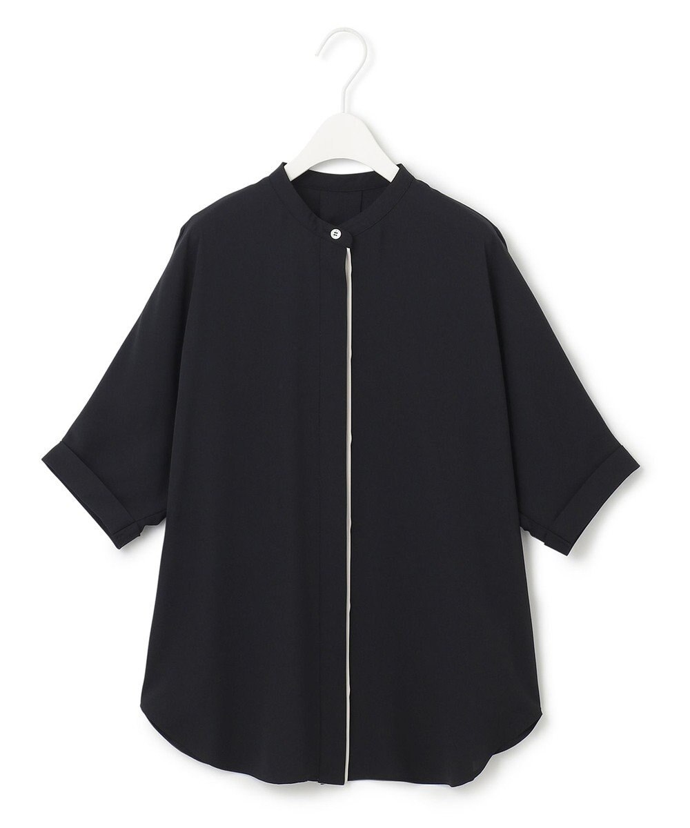 ICB 【人気のため新色追加・WEB限定カラーあり】BackSatinAmunzen 5分袖バンドカラーブラウス 