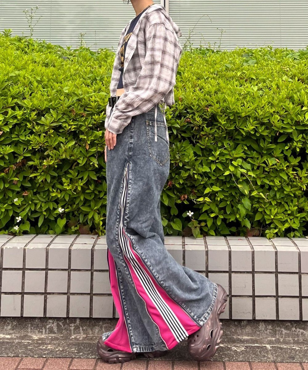 WEGO 【ユニセックス着用ITEM】ジャージドッキングZIPデニムパンツ 