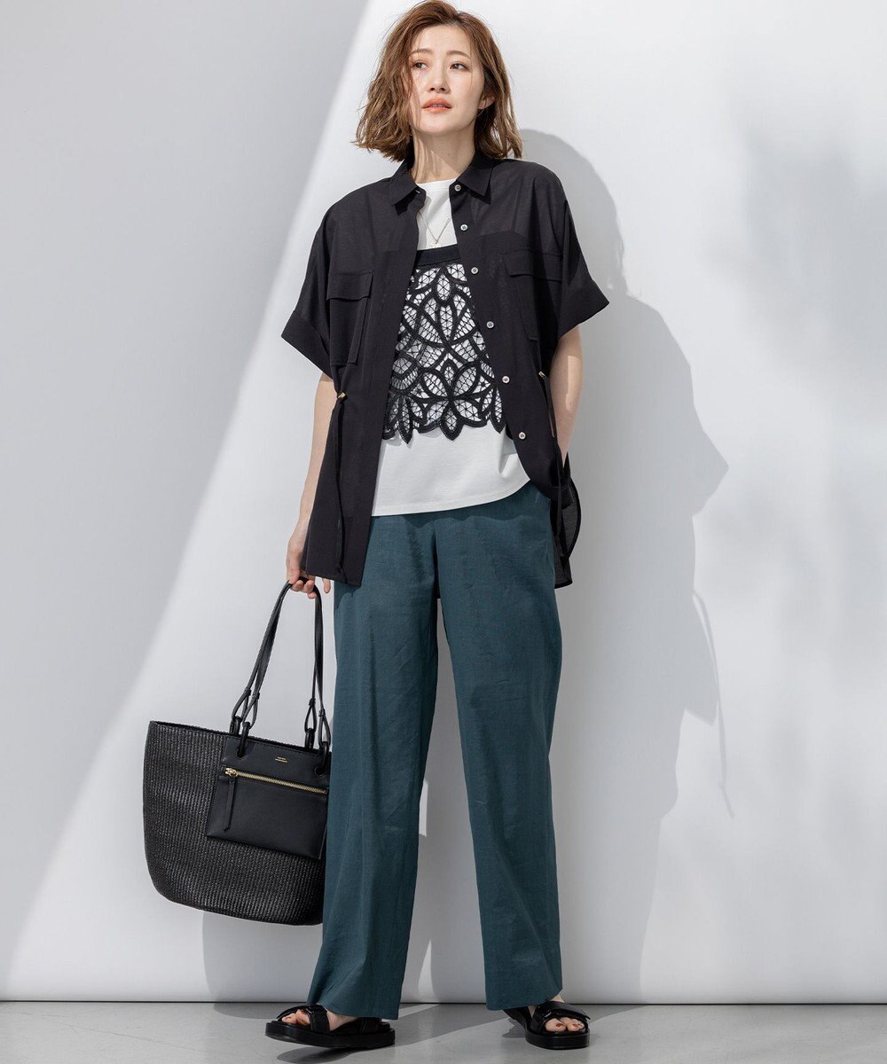 23区 【洗える】ライトシアーマットクロス ミリタリーディティール シャツ 