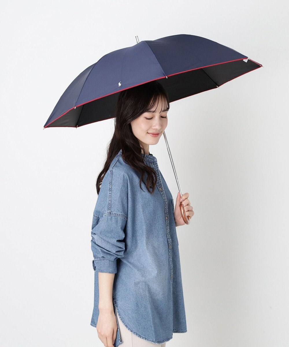 MOONBAT 【WEB限定/遮光率100%/遮熱/UV】POLO RALPH LAUREN（ポロ ラルフローレン）晴雨兼用日傘 無地 オーバーロック刺繍 長傘 