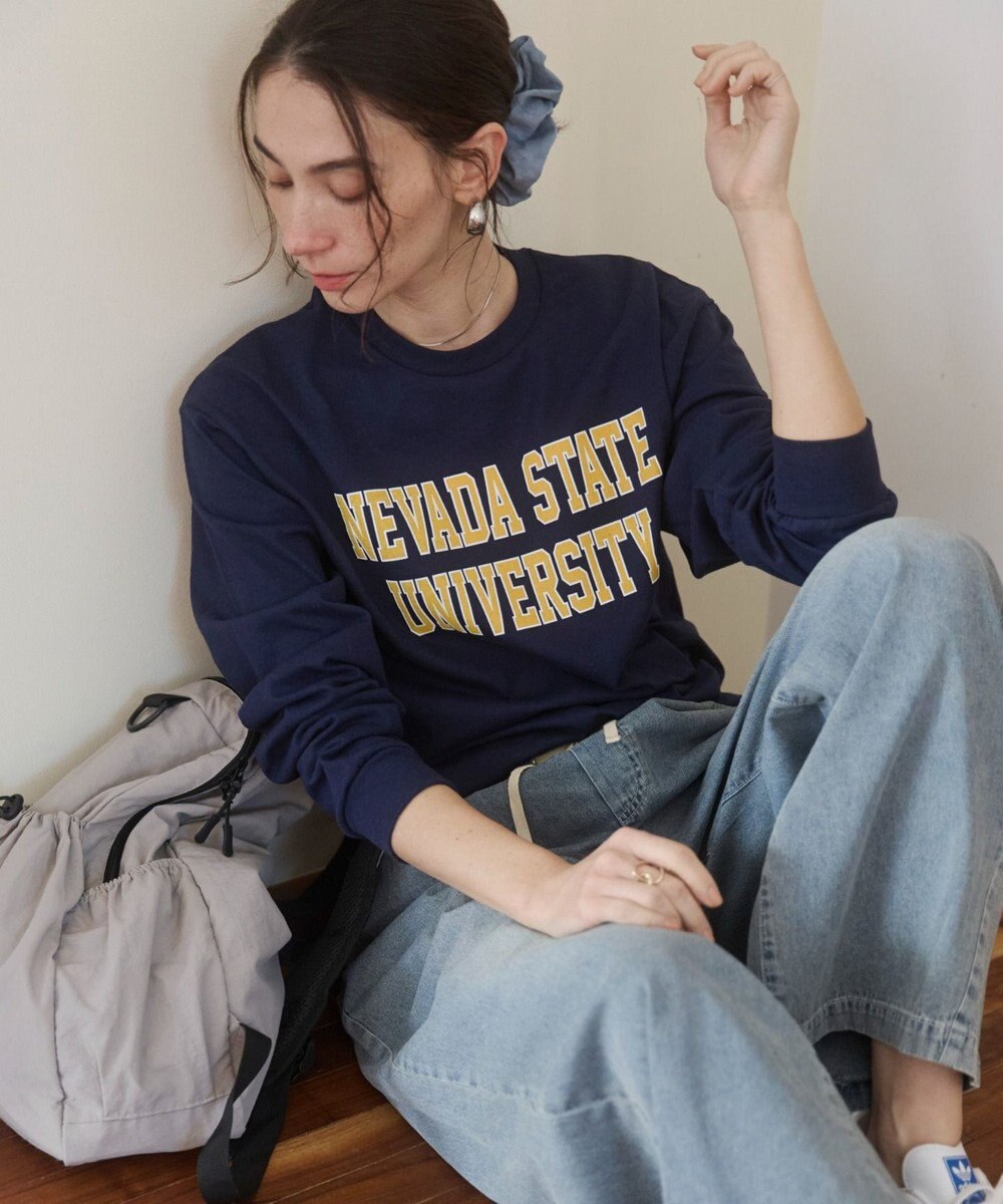 WEGO 【ANGIE VINTAGE】GILDAN カレッジロゴ オーバーサイズ プリント ロンT 