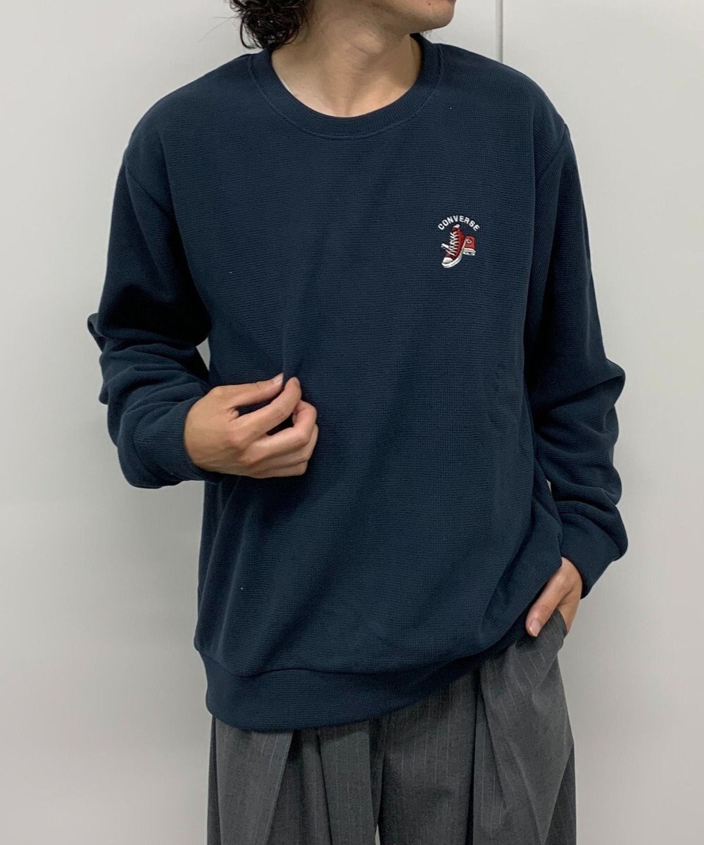 WEGO 【ユニセックス着用ITEM】ワッフルフリースOP刺繍クルートレーナー 