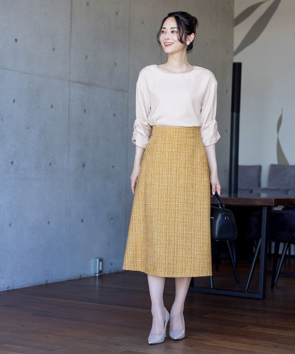 Tiaclasse 【洗える】大人華やかなツイードフレアスカート 