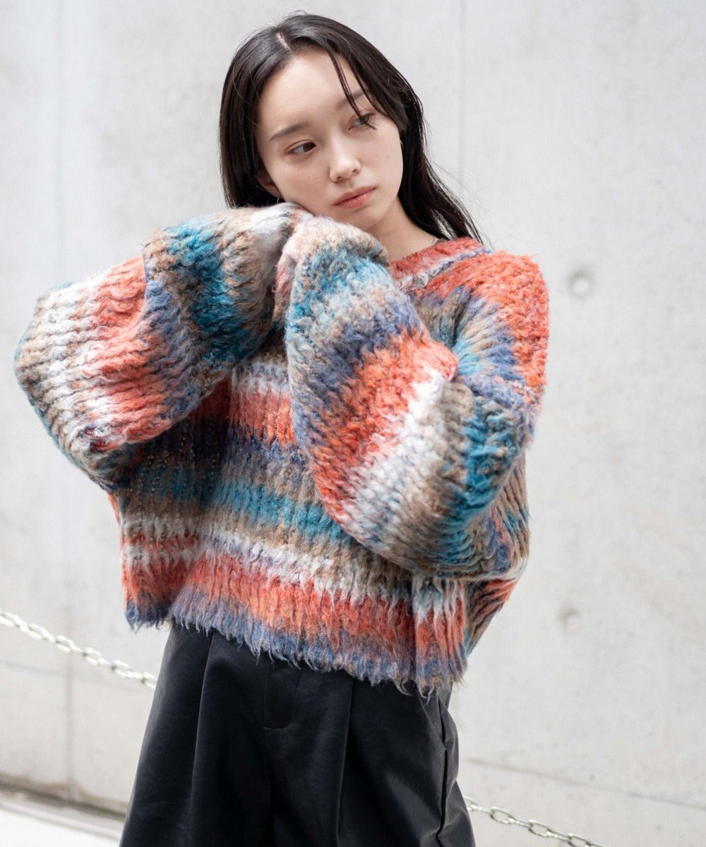 WEGO マルチボーダーブラッシュニットショートプルオーバー 