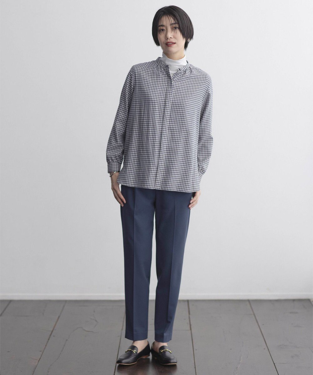 J.PRESS LADIES L 【洗える】ポリエステルヴィスコースブロックチェック バンドカラー ブラウス 