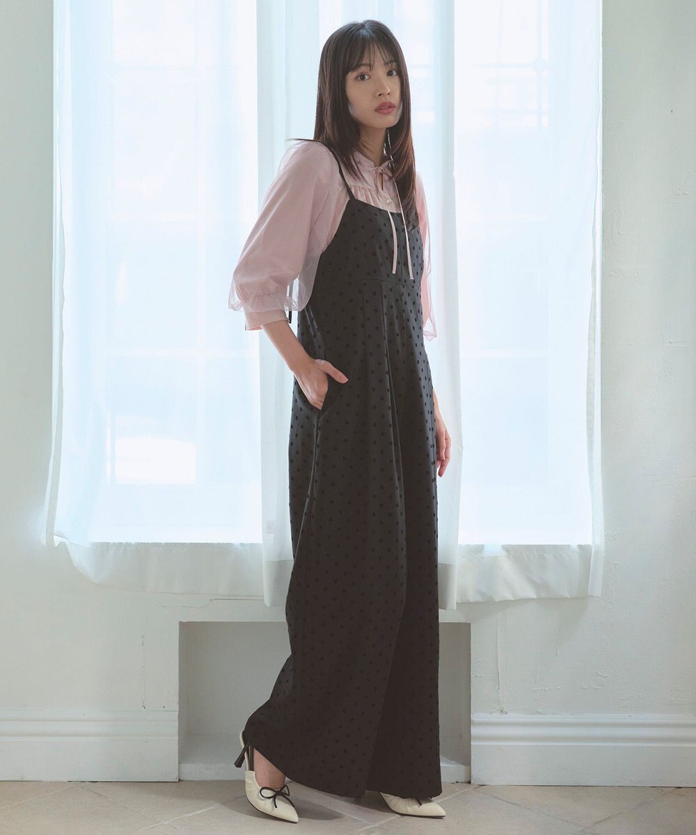 Feroux 袖チュールリボンスキッパー ブラウス 