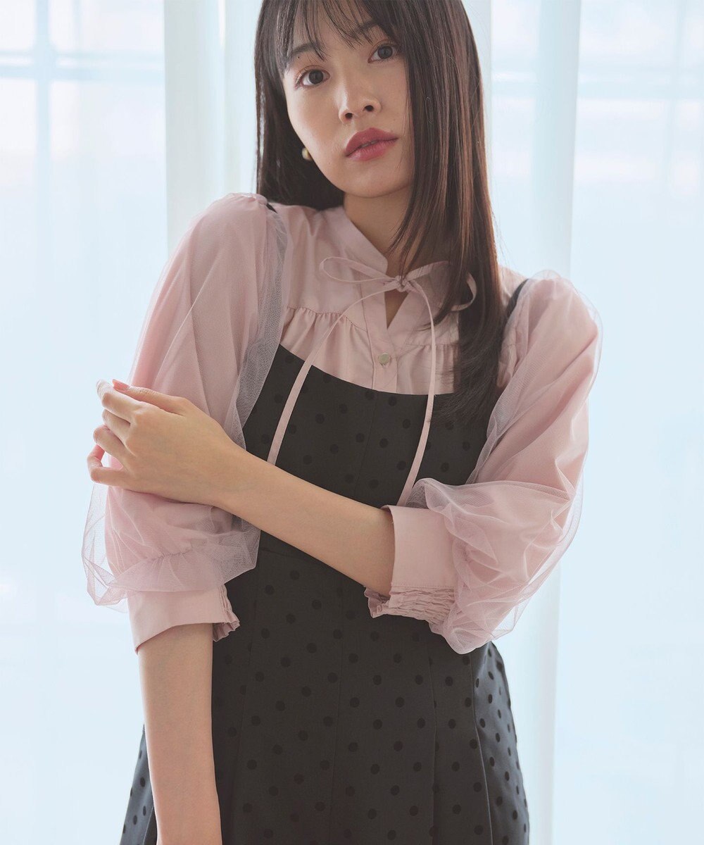 Feroux 袖チュールリボンスキッパー ブラウス 