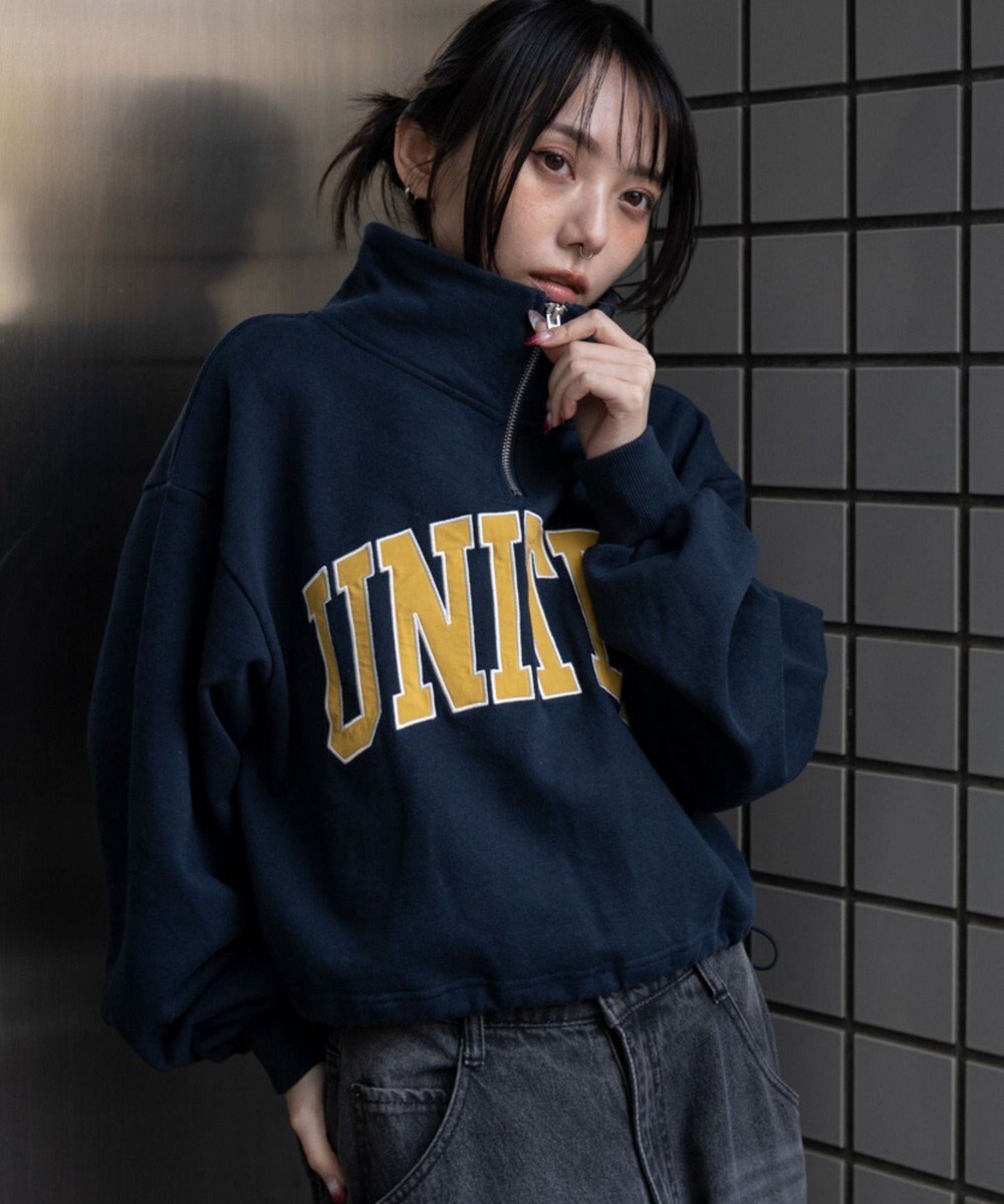 WEGO グラフィックハーフジップスウェット 