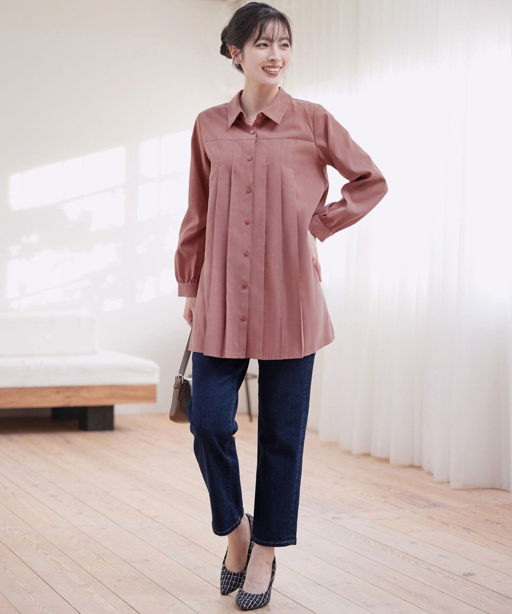 Tiaclasse L ピーチスキンプリーツシャツチュニック 