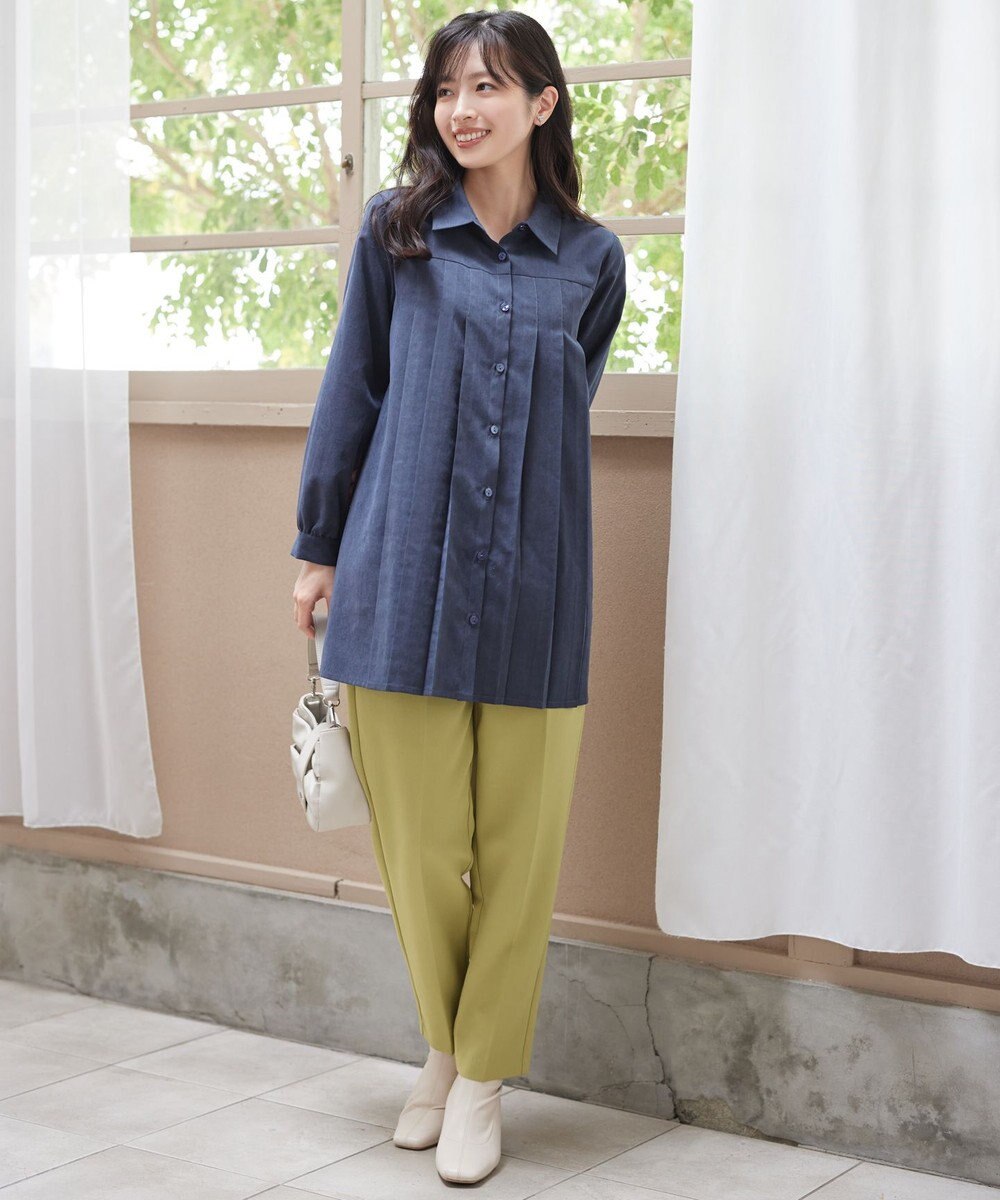 Tiaclasse 【洗える】ピーチスキンプリーツシャツチュニック 