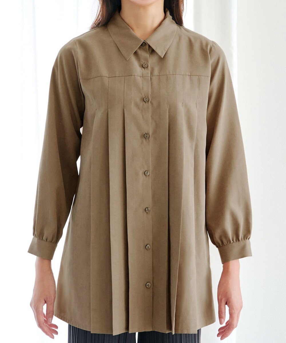 Tiaclasse L ピーチスキンプリーツシャツチュニック 