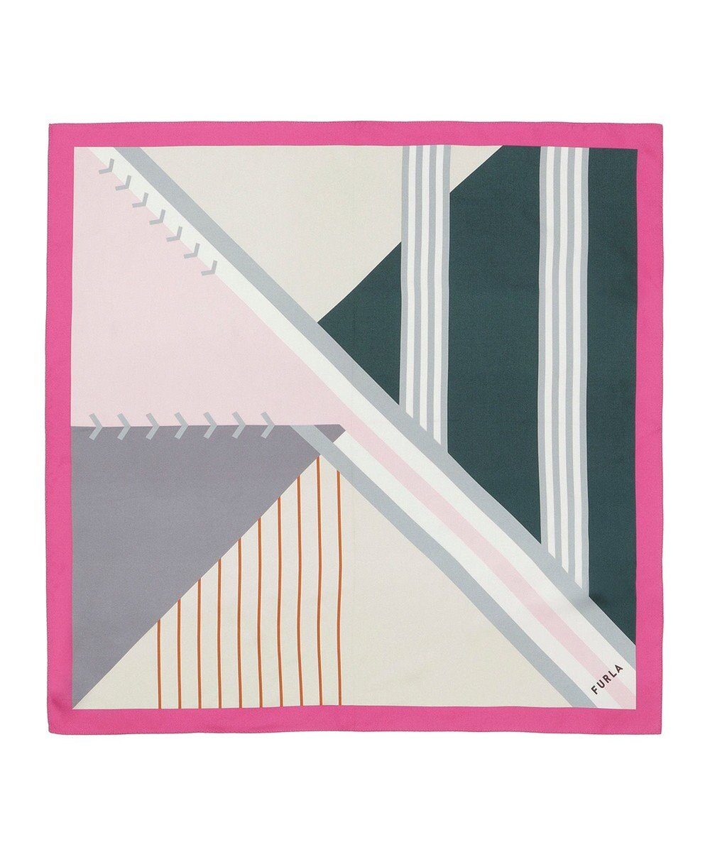 MOONBAT FURLA シルク100% 幾何柄 スクエアスカーフ 