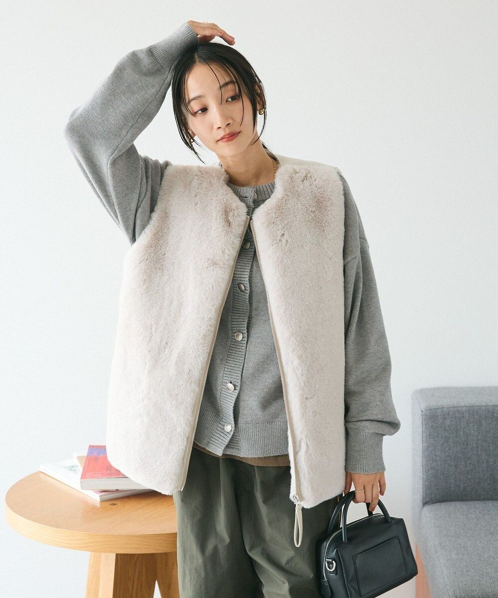 CRAFT STANDARD BOUTIQUE エコファー×ムートンチュニックベスト Light Gray