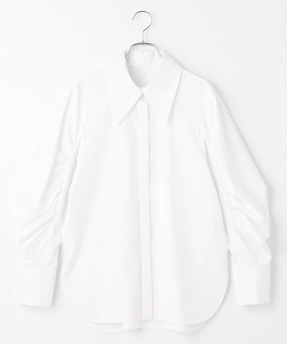 #Newans 【アイロンいらず】尖り襟ギャザースリーブブラウス 