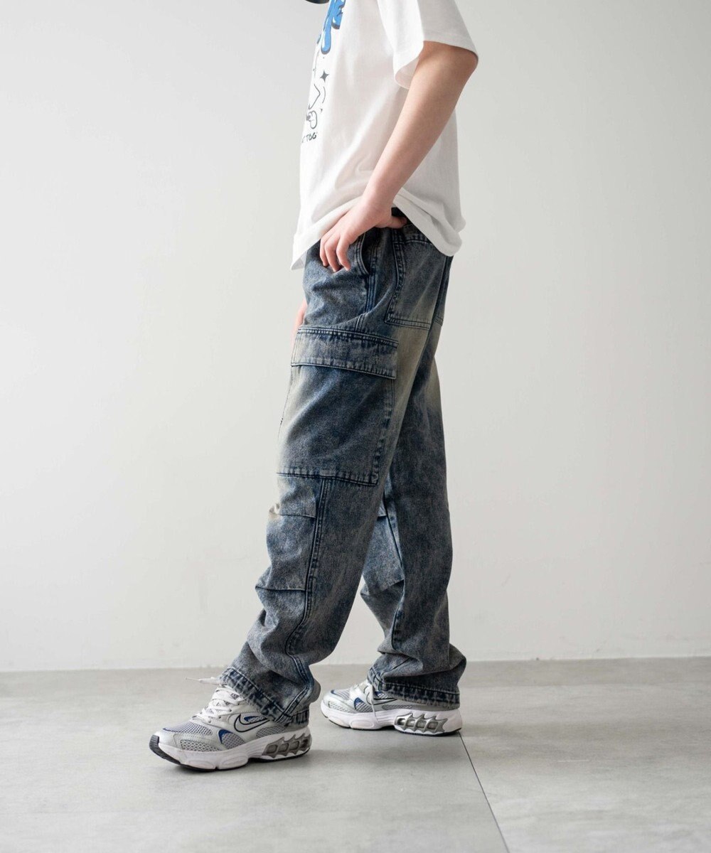 WEGO 【KIDS/150cm/160cm/ウエストゴム】デニムイージーカーゴパンツ（JUNIOR） 