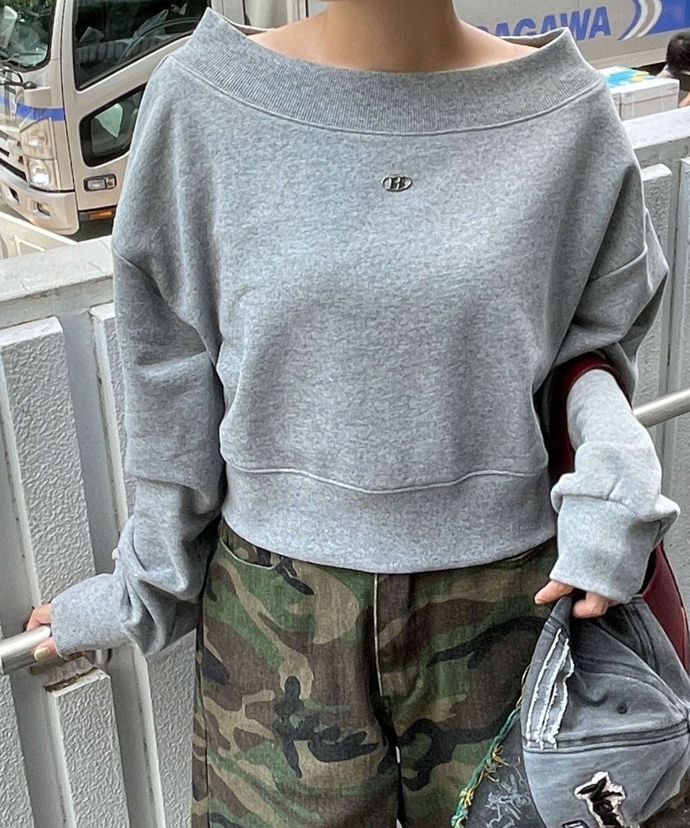 WEGO ワンポイントオフショルスウェット 