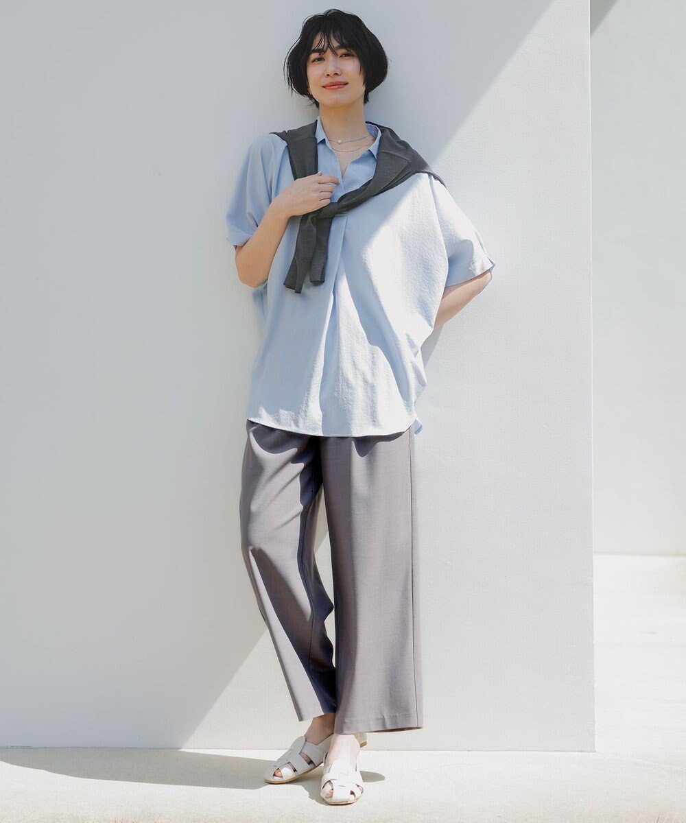 ANY 【新色追加】スキッパーネック袖タックブラウス 