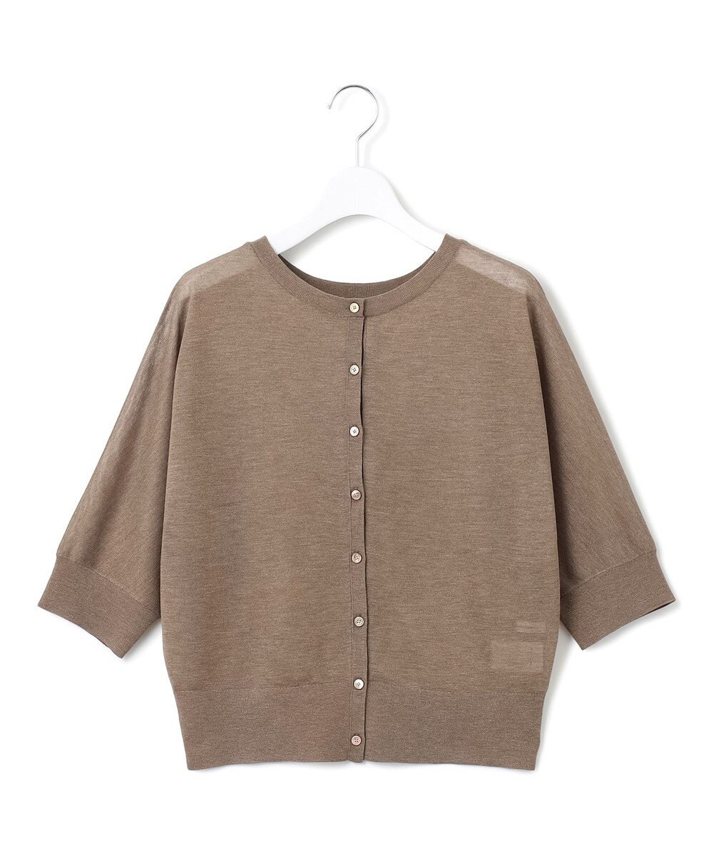 23区 【前後着用可能/洗える】シャイニーシアー 5分袖 カーディガン 