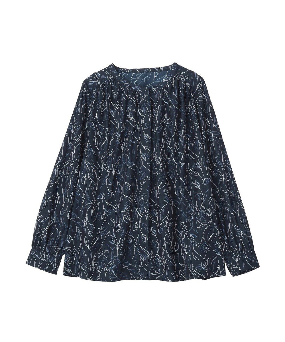 YECCA VECCA ラインフラワー柄ギャザーブラウス 