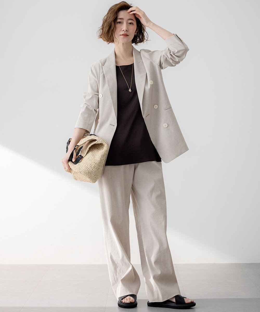 23区 【洗える】リネンレーヨンストレッチ ドロスト ワイド パンツ 