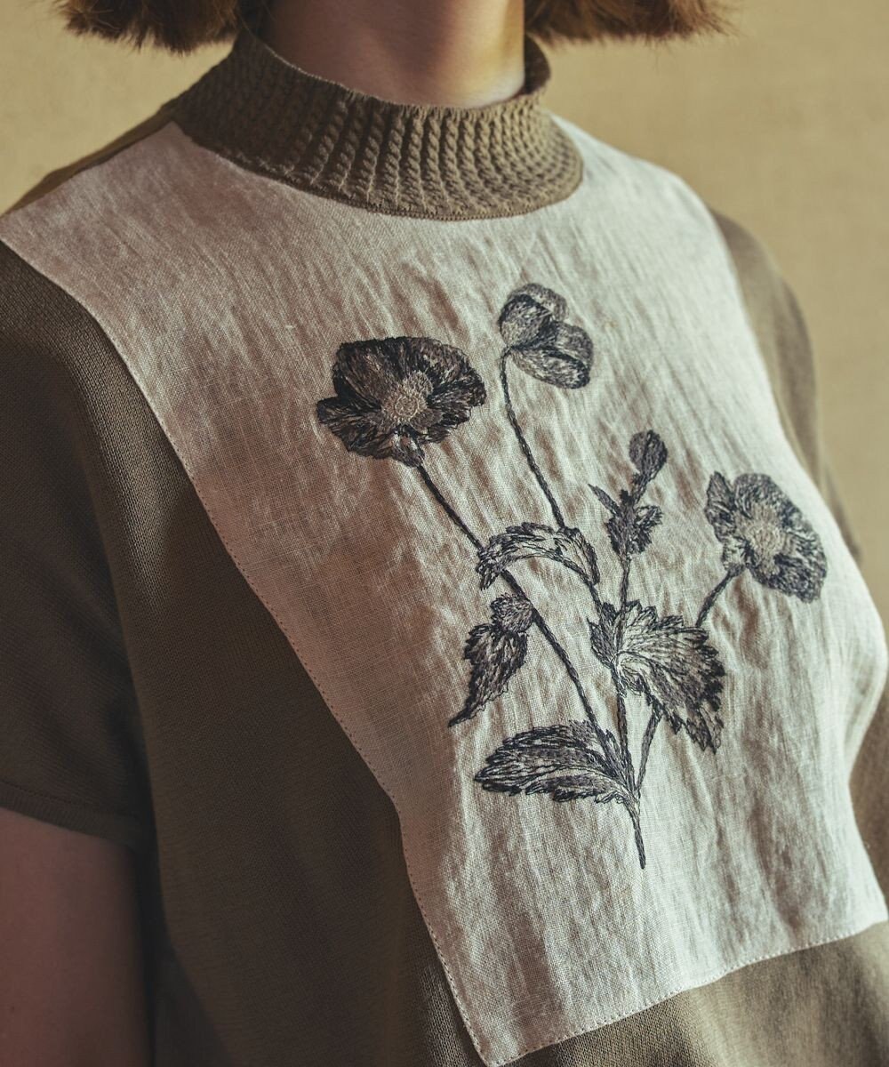 muuc ポピー刺繍フレンチスリーブプルオーバー〈日本製・高級綿100%の光沢と柔らかさ〉〈繊細な花刺繍〉〈大人の夏ニット〉〈ゆったりフリーサイズ〉 