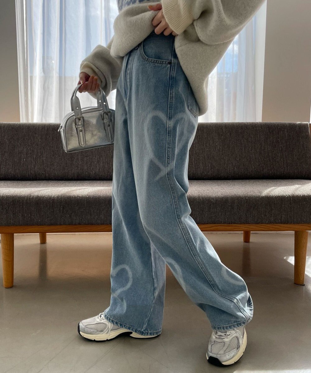 WEGO スプレーペイントストレートデニムパンツ 