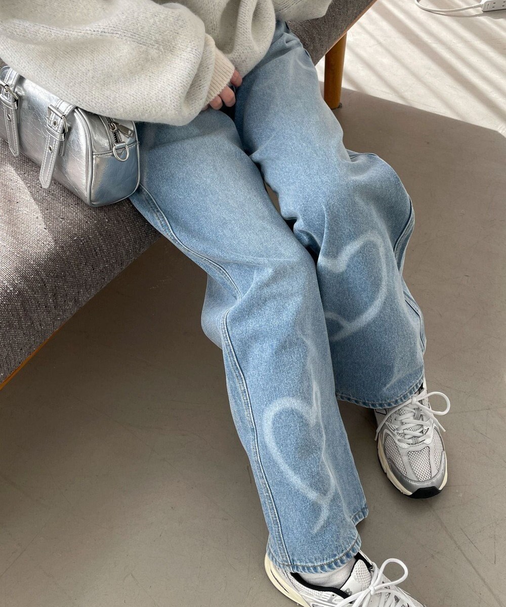 WEGO スプレーペイントストレートデニムパンツ 