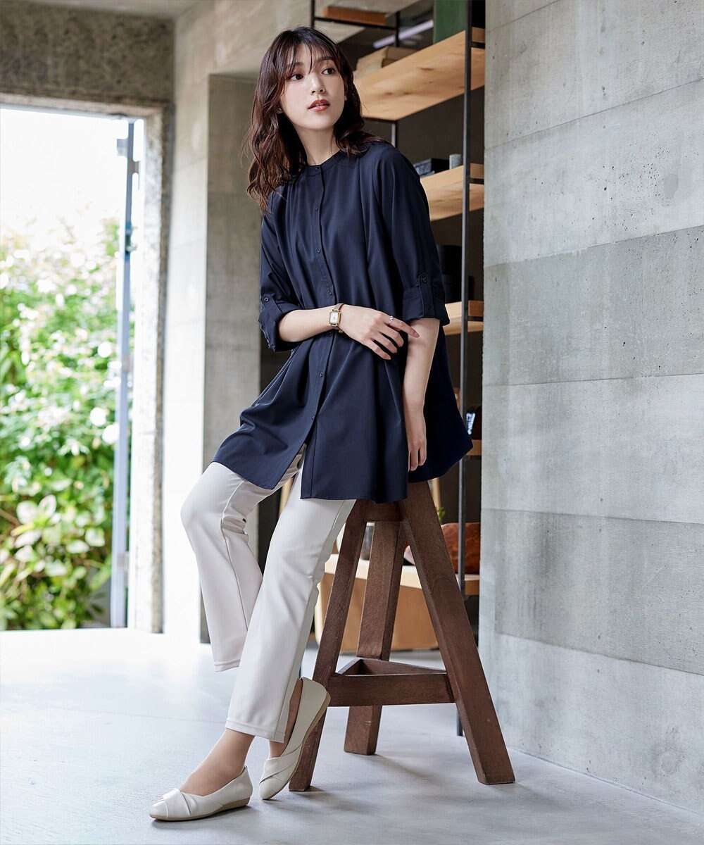 Tiaclasse 【洗える】-TiaBASIC-バンドカラーシャツチュニックブラウス 