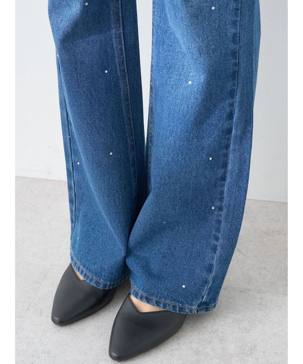 earth music&ecology ラインストーンフレアデニムパンツ 