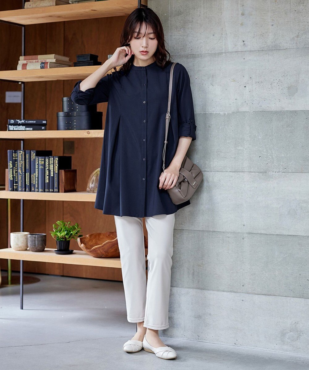 Tiaclasse 【洗える】-TiaBASIC-バンドカラーシャツチュニックブラウス 