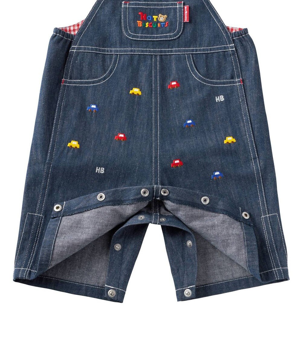 MIKI HOUSE HOT BISCUITS 【70-110cm】 くるま刺繍 デニム オーバーオール 