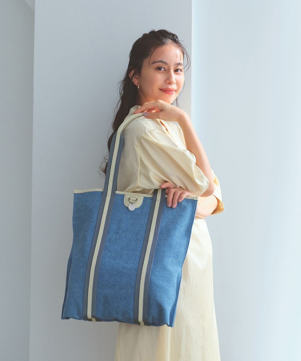 TOPKAPI 【TREASURE TOPKAPI】レザーコンビ ストライプハンドル スリム トートバッグ　A4 / 軽量 