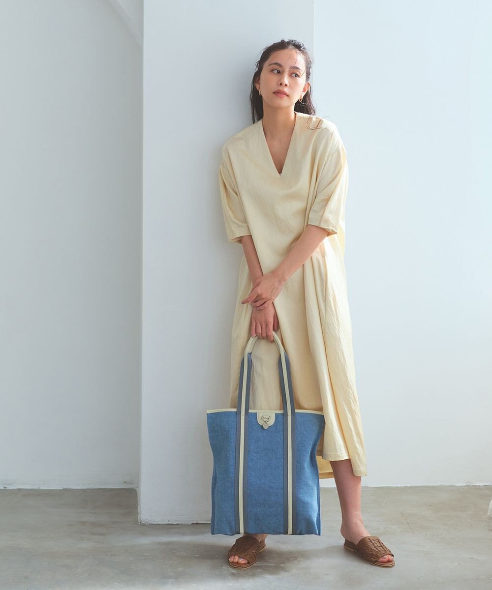 TOPKAPI 【TREASURE TOPKAPI】レザーコンビ ストライプハンドル スリム トートバッグ　A4 / 軽量 