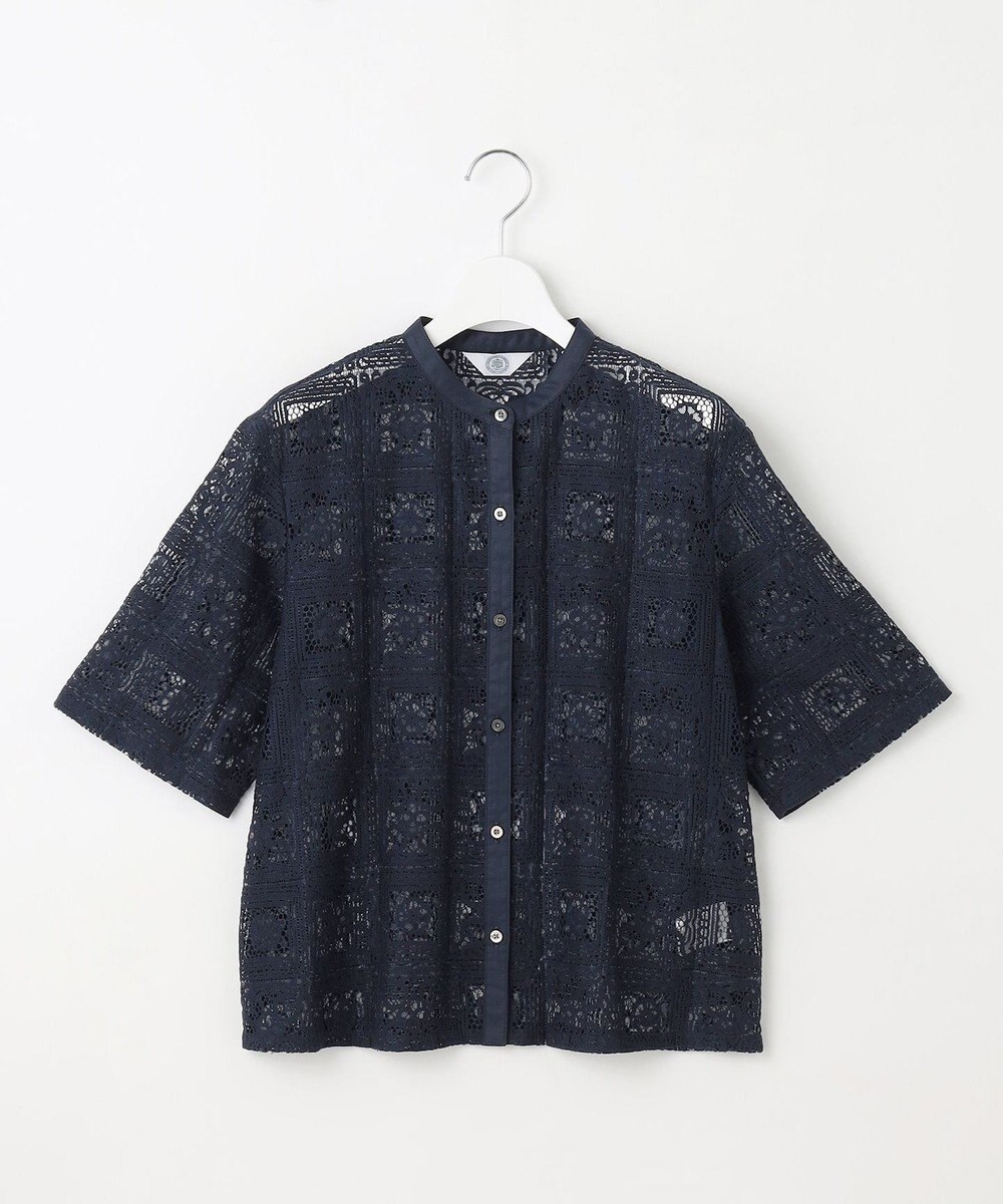 J.PRESS LADIES 【洗える】モザイクレース ハーフスリーブ ブラウス 